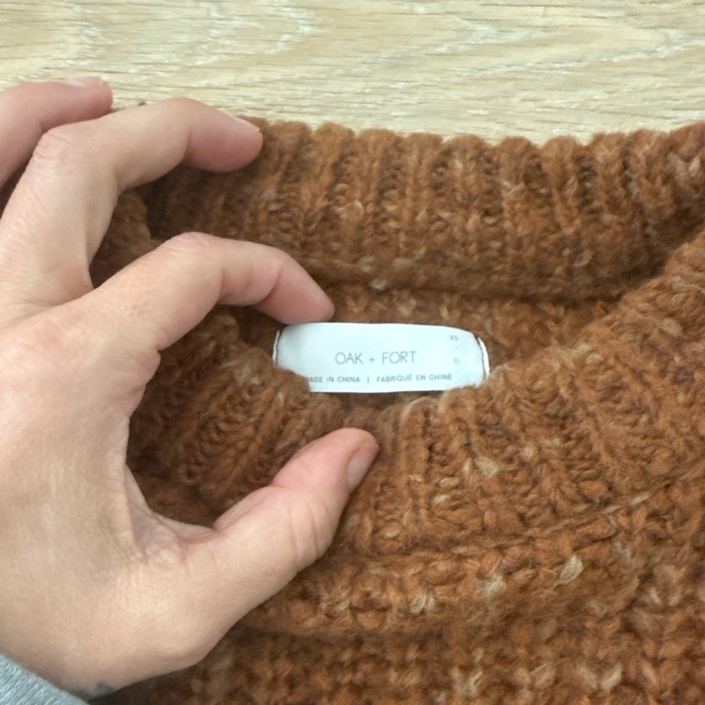 Oak & Fort Cozy Rib-Knit Crewneck Sweater - Rust Small - Picture 2 of 6